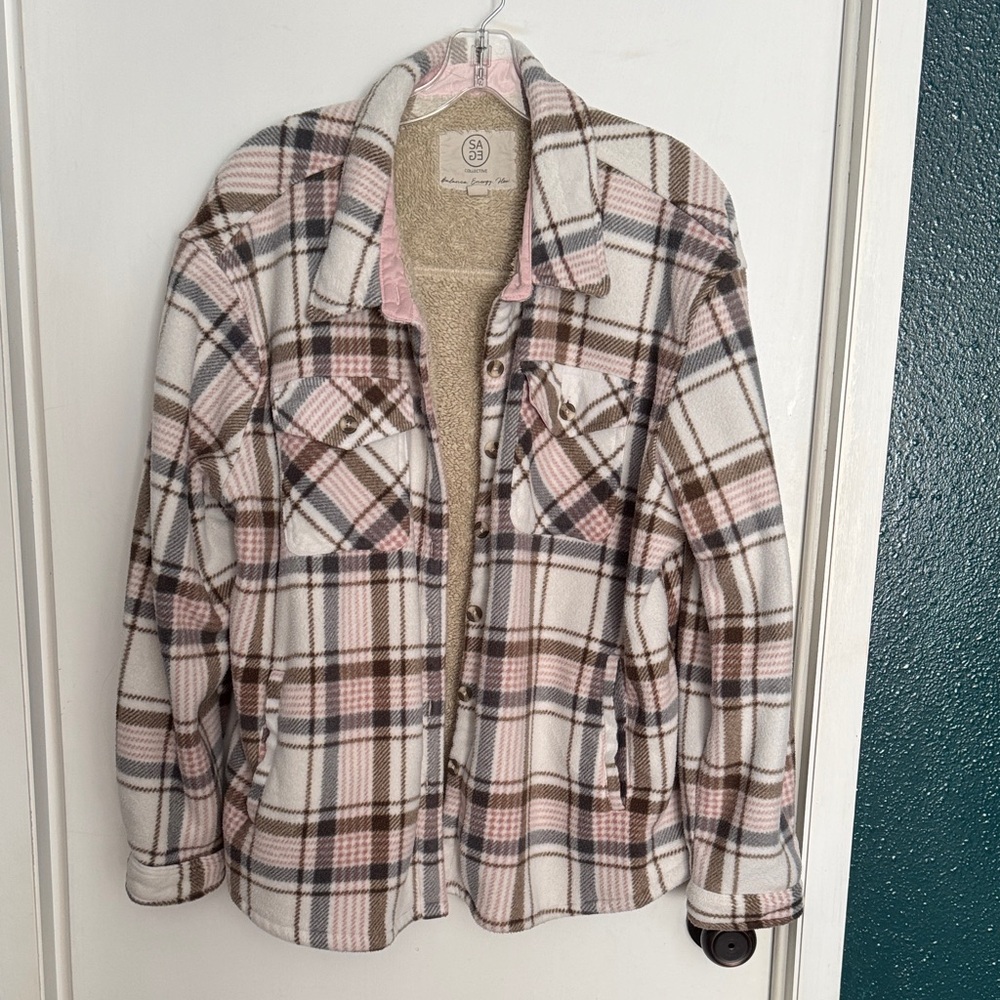 Plaid Teddy Jacket in Cream and Brown